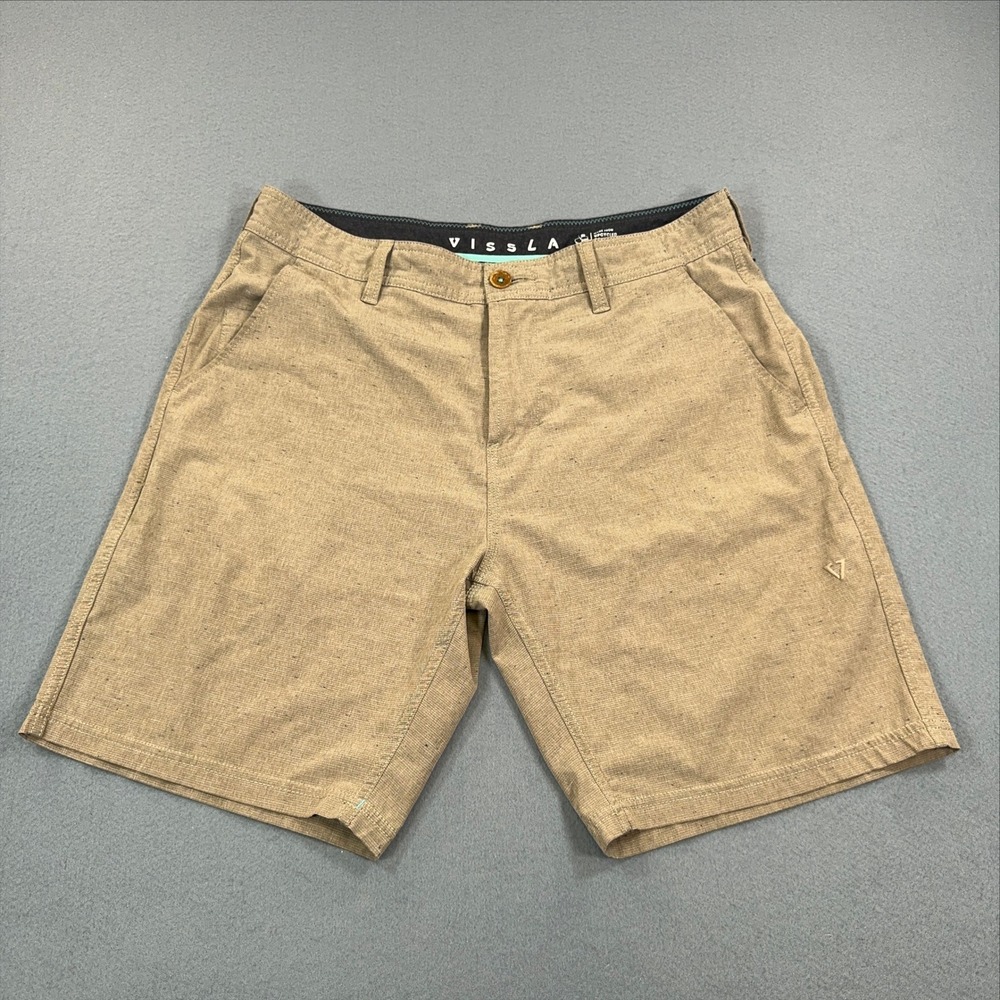 Vissla Hybrid Walkshorts Mens 34 Khaki Tan Upcycled Poly Cotton Stretch Chino